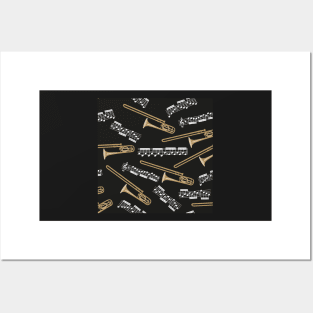 trombones and music notes - black Posters and Art